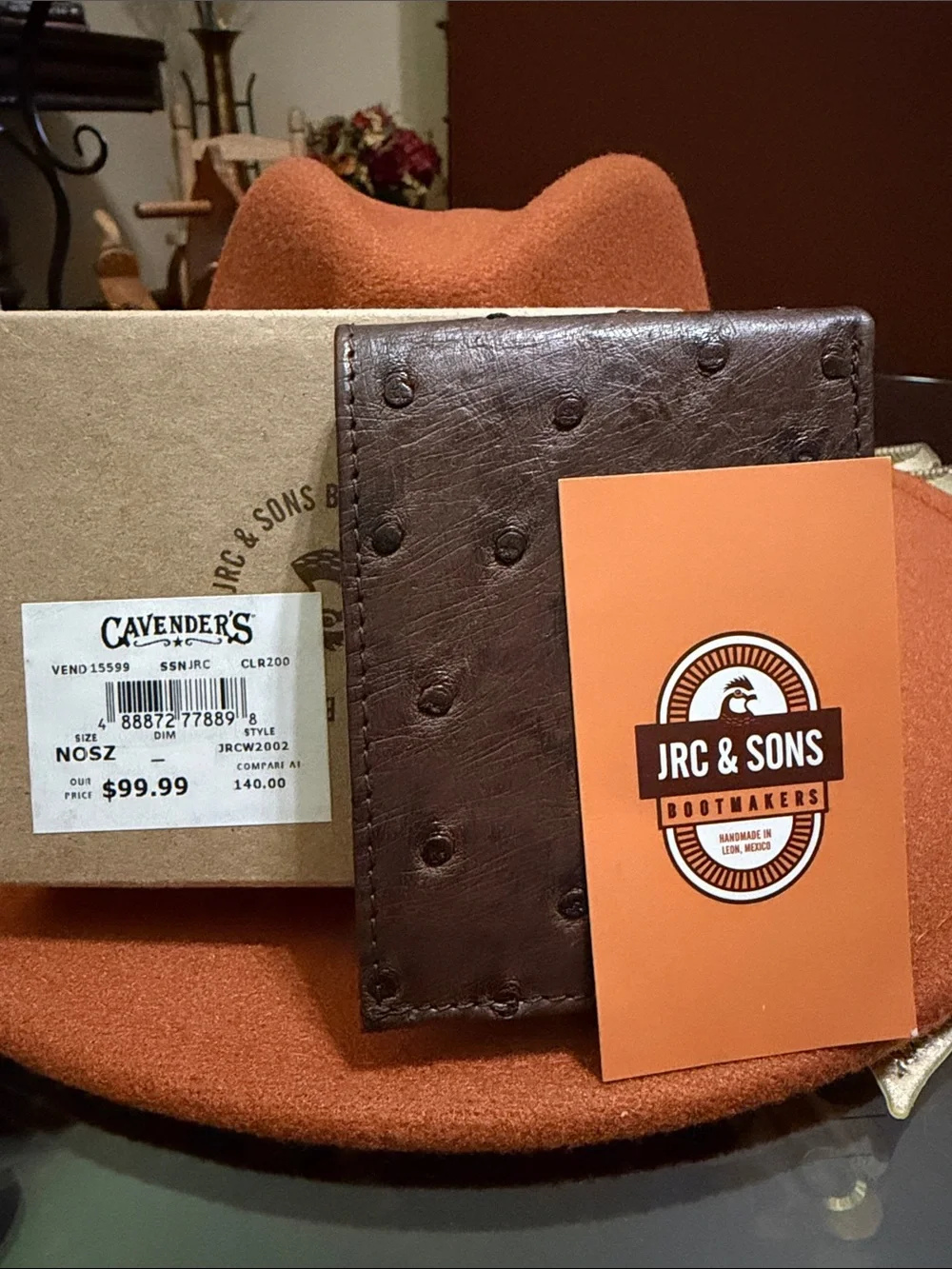 JRC & Sons Brown Ostrich Embossed Leather Wallet